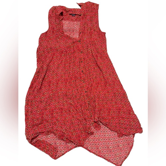 Anthropologie Maeve Daisy Midi Shirtdress Red size 14 Asymmetrical Hem - Picture 2 of 15